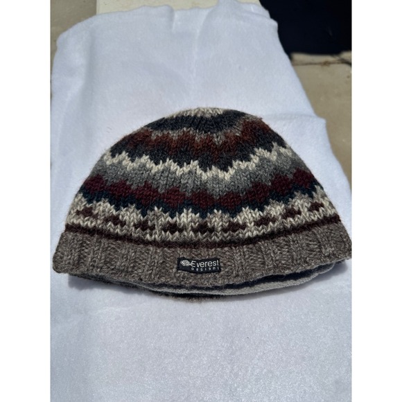 Everest Designs Other - Everest Designs Wool Beanie Hat Fleece Lined Fair Isle Knit Nepal Brown Grey